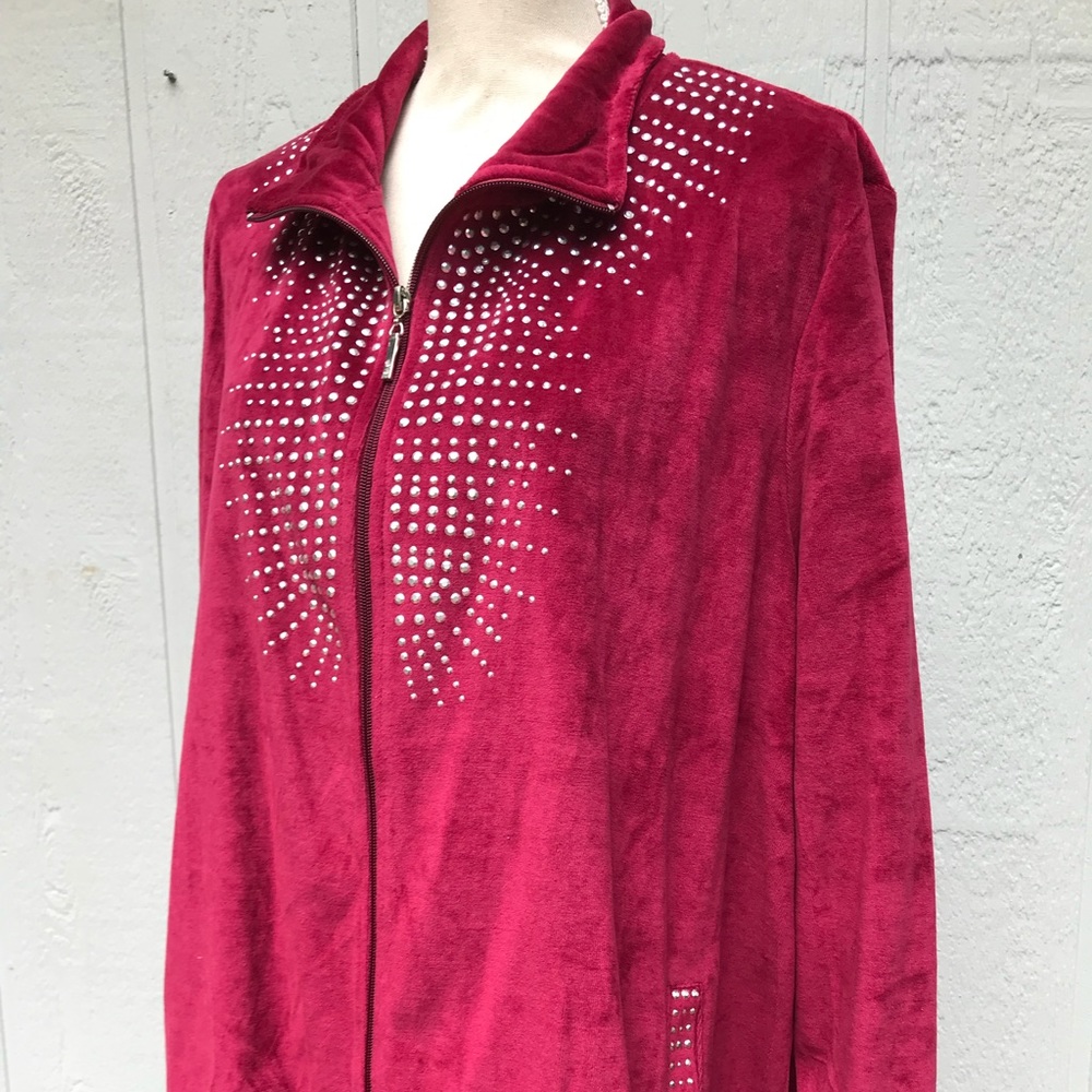 Knit velour embellished zip front set